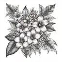 A tropical flower garden at sunset tattoo design idea