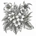 A tropical flower garden at sunset tattoo design idea