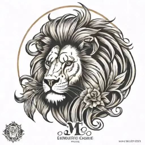 lion's mane and letter M and date 07-23-22 tattoo design idea