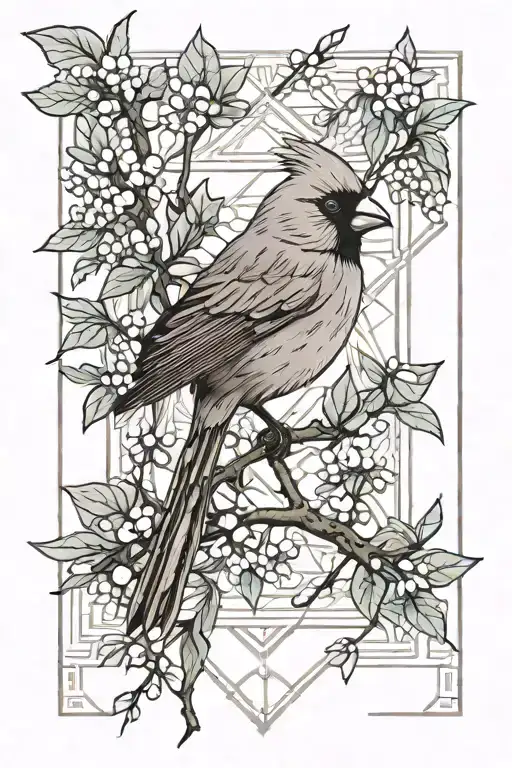 cardinal bird and crab apple tree growing tattoo design idea