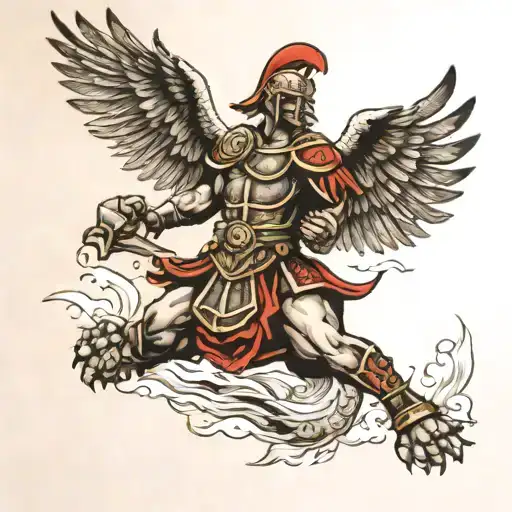 gladiator and polish eagle flying tattoo design idea