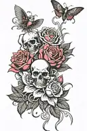 ed hardy spiritual red and pink roses and lotus's and with white skulls and  spiritual designs with wind and big wings tattoo design idea