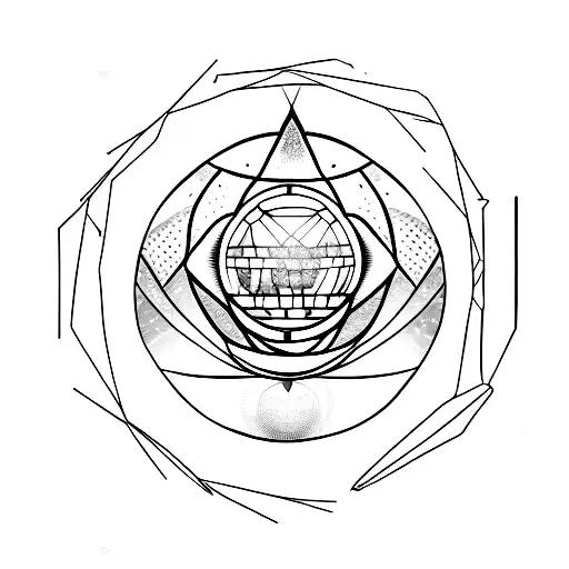 A minimalist tattoo of a crystal ball with spiritual symbols inside tattoo design idea