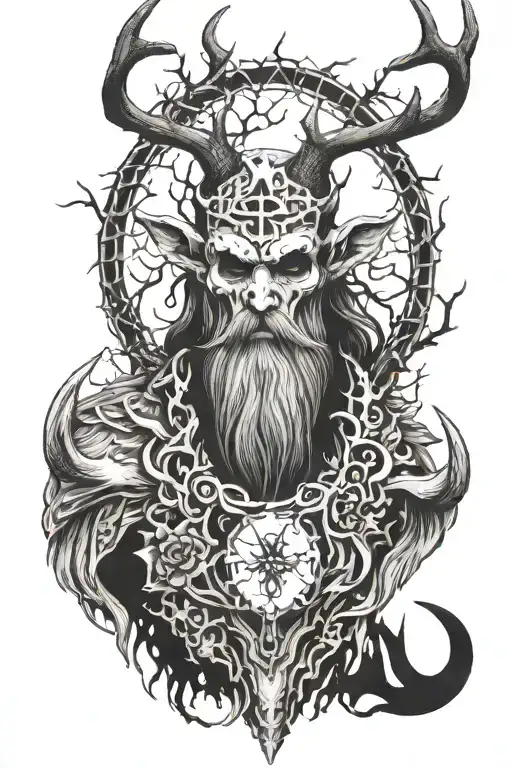 leshy with deer skull face  tattoo design idea
