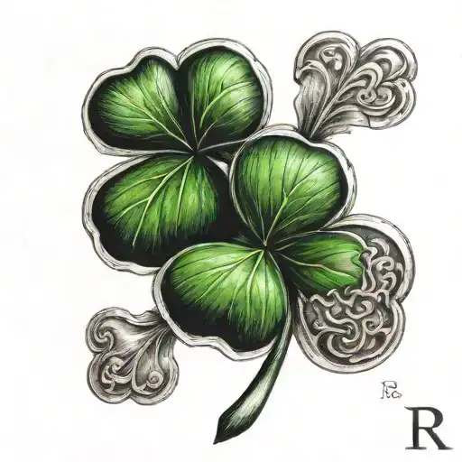 4 leaf clover with initials RR DR NR JR all in one  tattoo design idea