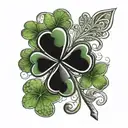 4 leaf clover with initials RR DR NR JR all in one  tattoo design idea