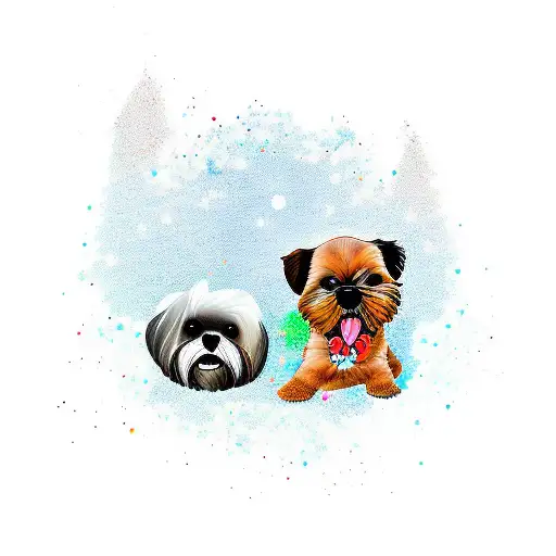 fart themed family tattoo with a shih tzu labradoodle tattoo design idea