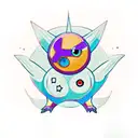 a colorful composition of the Pokémons raichu, articuno and oddish. add also a pokeball and thunders coming from raichu  tattoo design idea