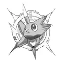 a colorful composition of the Pokémons raichu, articuno and oddish. add also a pokeball and thunders coming from raichu  tattoo design idea