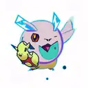 a colorful composition of the Pokémons raichu, articuno and oddish. add also a pokeball and thunders coming from raichu  tattoo design idea