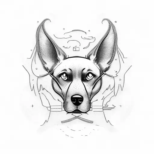 dog ears out line with carti written in cursive  tattoo design idea