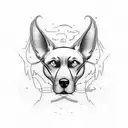 dog ears out line with carti written in cursive  tattoo design idea