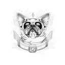 dog ears out line with carti written in cursive  tattoo design idea