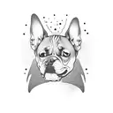 dog ears out line with carti written in cursive  tattoo design idea