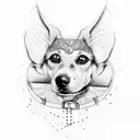 dog ears out line with carti written in cursive  tattoo design idea