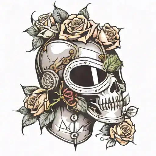 roses and welding hood tattoo design idea