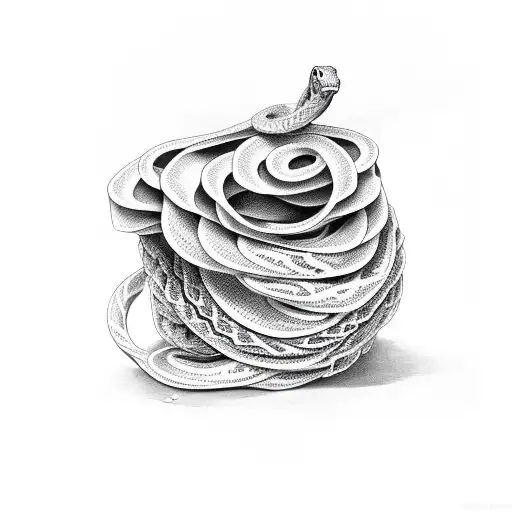 a snake wrapped around 2 marigolds tattoo design idea