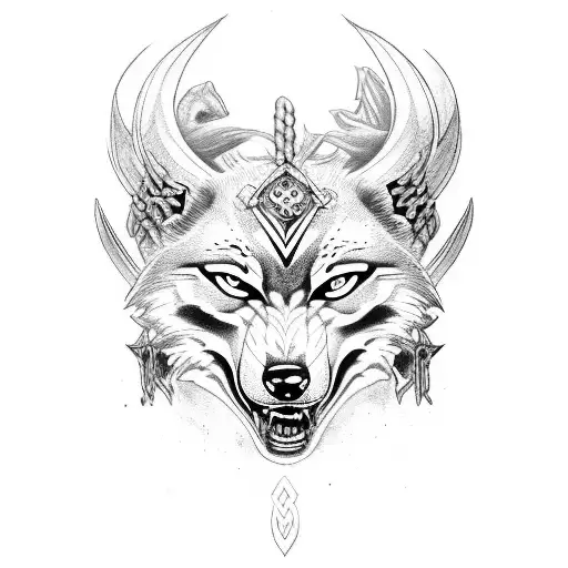 vegsivir with viking wolf paw and face on string tattoo design idea