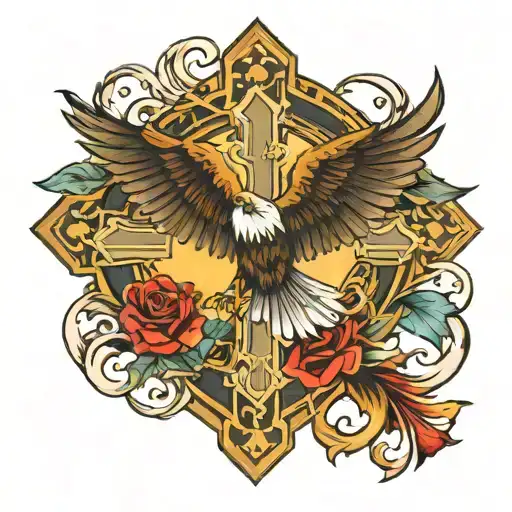  cross with eagle flying tattoo design idea