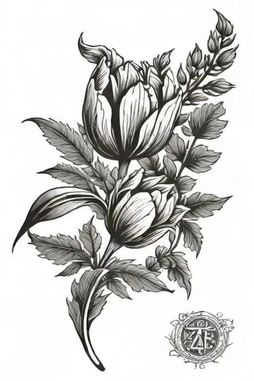 Dutch tulip and New Zealand fern leaf tattoo design idea
