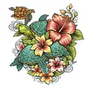 hibiscus with plumeria and sea turtles  tattoo design idea