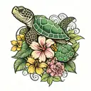 hibiscus with plumeria and sea turtles  tattoo design idea