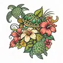 hibiscus with plumeria and sea turtles  tattoo design idea