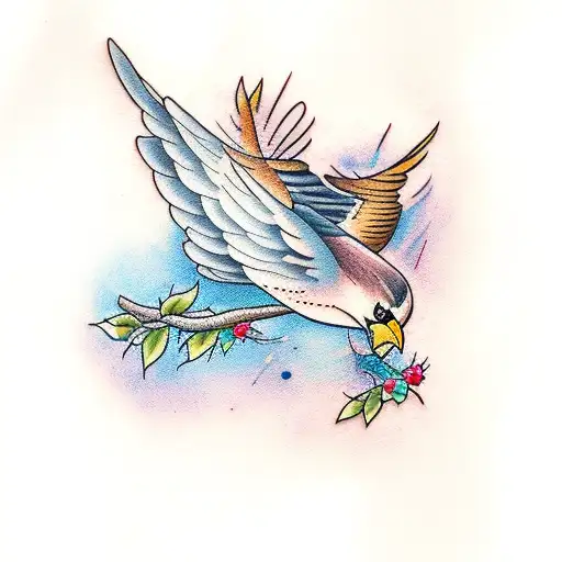 American traditional bird on a branch tattoo design idea