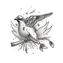 American traditional bird on a branch tattoo design idea