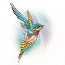 American traditional bird on a branch tattoo design idea