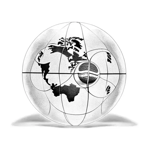 A globe with cricket balls as continents tattoo design idea