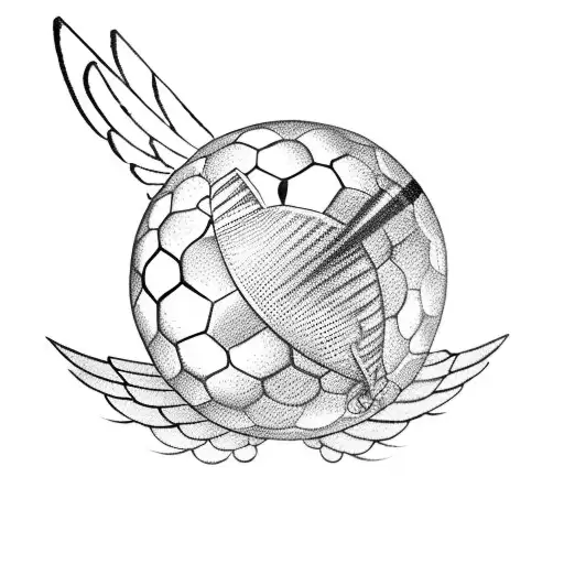 A cricket ball with wings symbolizing travel and freedom tattoo design idea