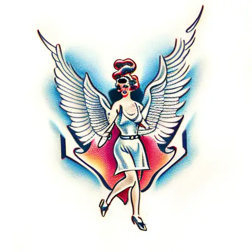 Female Angel carrying man tattoo design idea