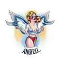 Female Angel carrying man tattoo design idea