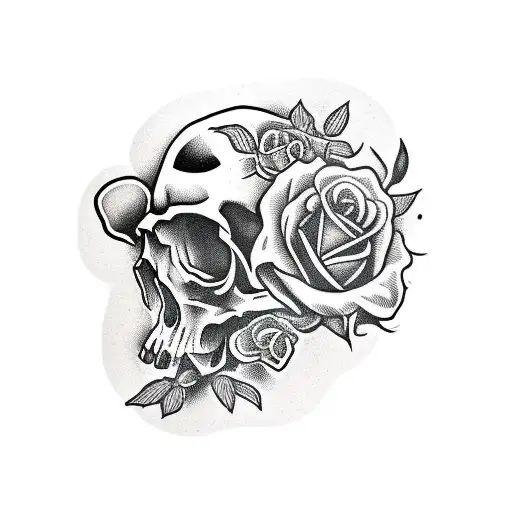 Skull with Roses and a band under it with the name Rose inside it tattoo design idea