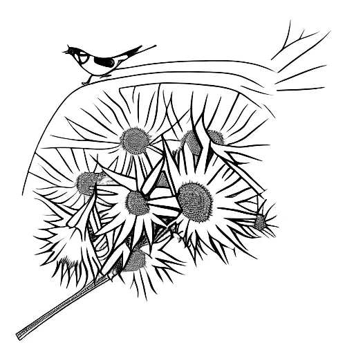 goldfinches in a field of thistles tattoo design idea