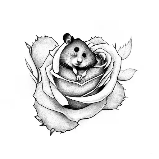 hamster hugging rose tattoo design idea