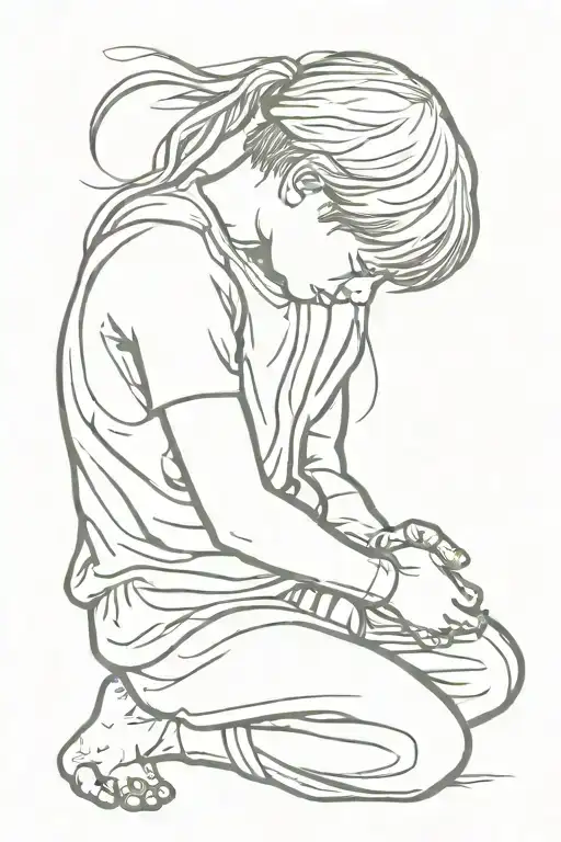 Contour of a kneeling kid praying tattoo design idea