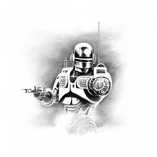 robocop with sword riding a stallion  tattoo design idea