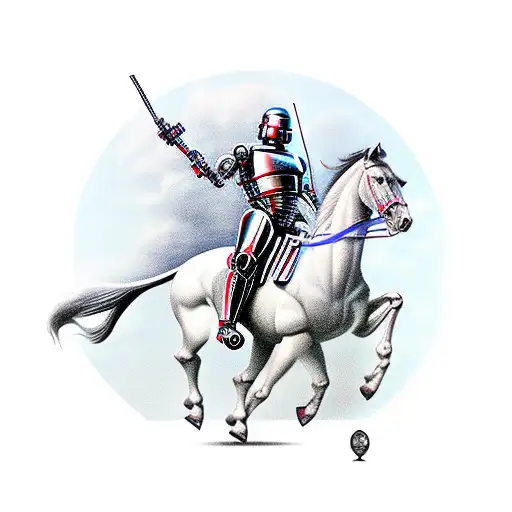 robocop with sword riding a stallion  tattoo design idea