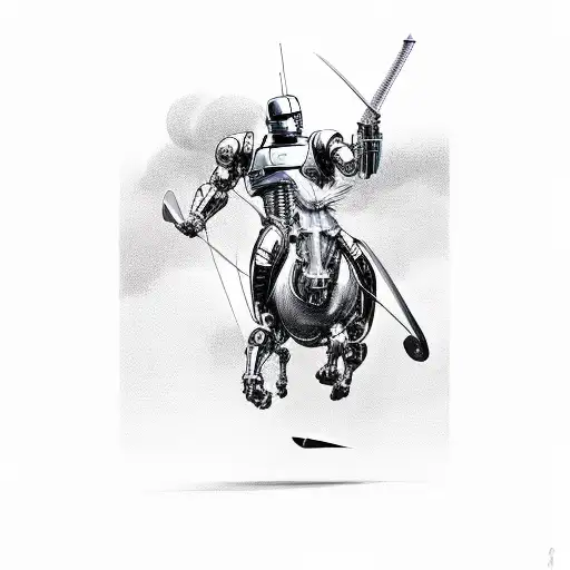 robocop with sword riding a stallion  tattoo design idea