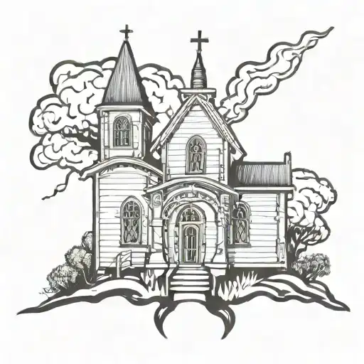 burning church silhouette tattoo design idea