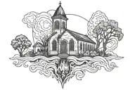 burning church silhouette tattoo design idea
