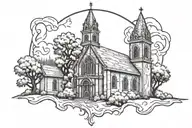 burning church silhouette tattoo design idea