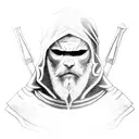 small Odin with hood over his head coving his one eye  tattoo design idea