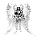 Arm Sleeve Archangel Michael with armor  descending from the heavens to fight demons tattoo design idea