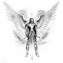 Arm Sleeve Archangel Michael with armor  descending from the heavens to fight demons tattoo design idea