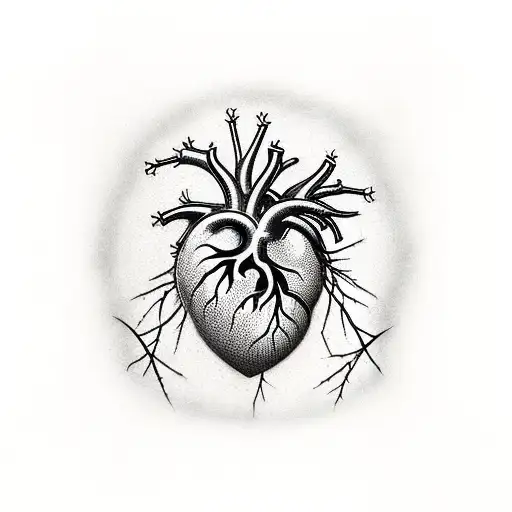 anatomical heart wrapped in crown of thorns with sunflower tattoo design idea