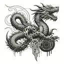 A futuristic cyberpunk interpretation of a traditional Japanese dragon, incorporating elements of BI data visualizations tattoo design idea