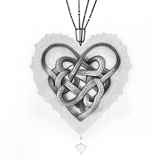 intertwined chains with two heart-shaped pendants hanging from them, symbolizing ownership tattoo design idea